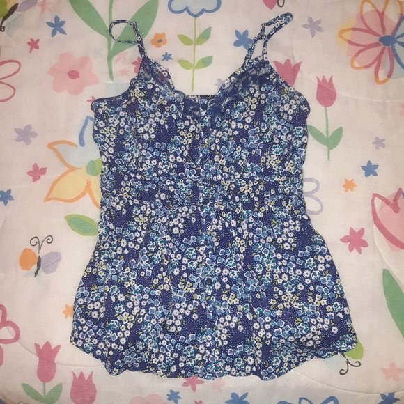 Decree Blue Floral Button-up Babydoll Tank Top - Picture 1 of 2